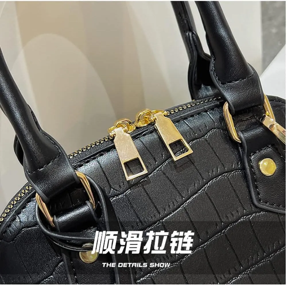 Crocodile Pattern Leather Dome Crossbody Bag for Women - Stylish Top Handle Satchel Handbag & Versatile Shoulder Tote