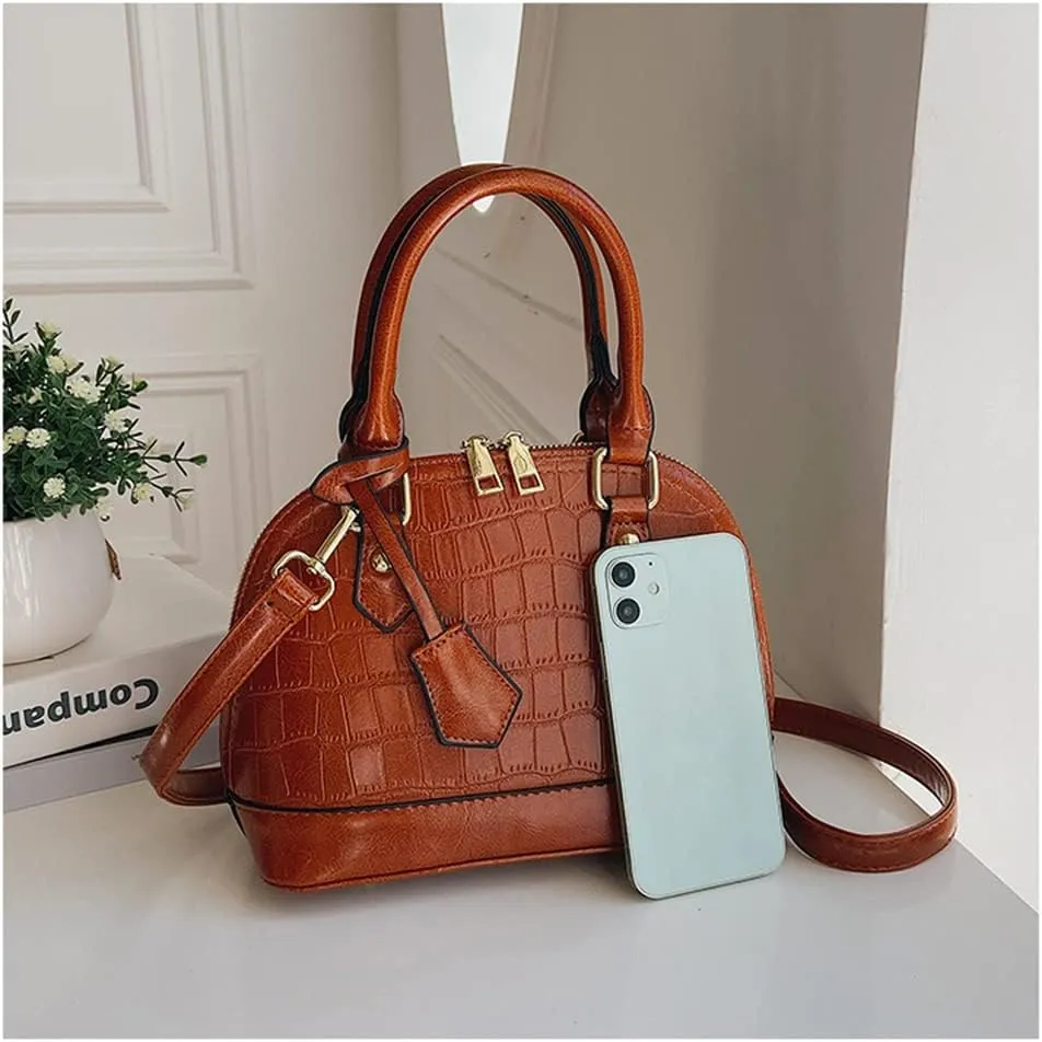 Crocodile Pattern Leather Dome Crossbody Bag for Women - Stylish Top Handle Satchel Handbag & Versatile Shoulder Tote