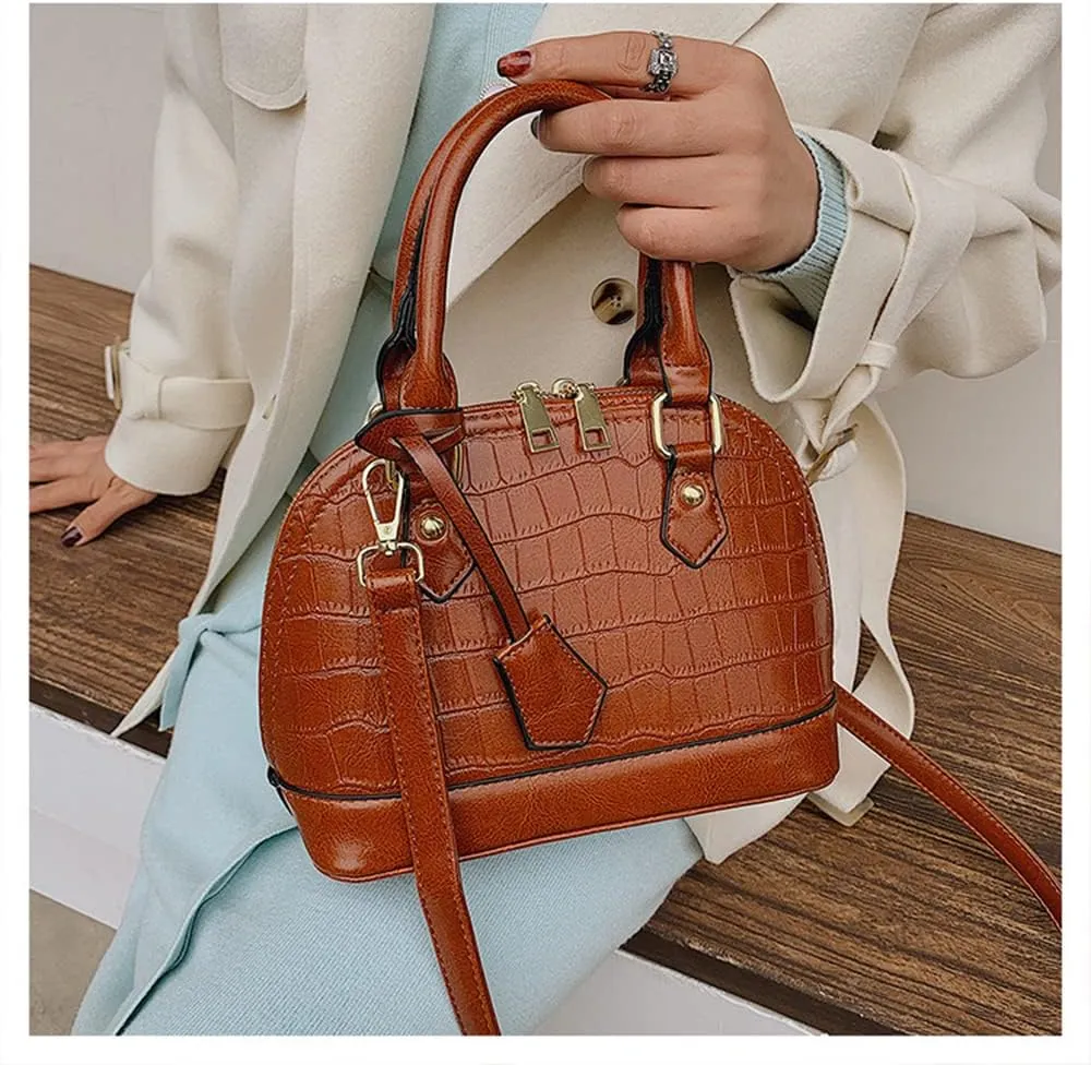Crocodile Pattern Leather Dome Crossbody Bag for Women - Stylish Top Handle Satchel Handbag & Versatile Shoulder Tote