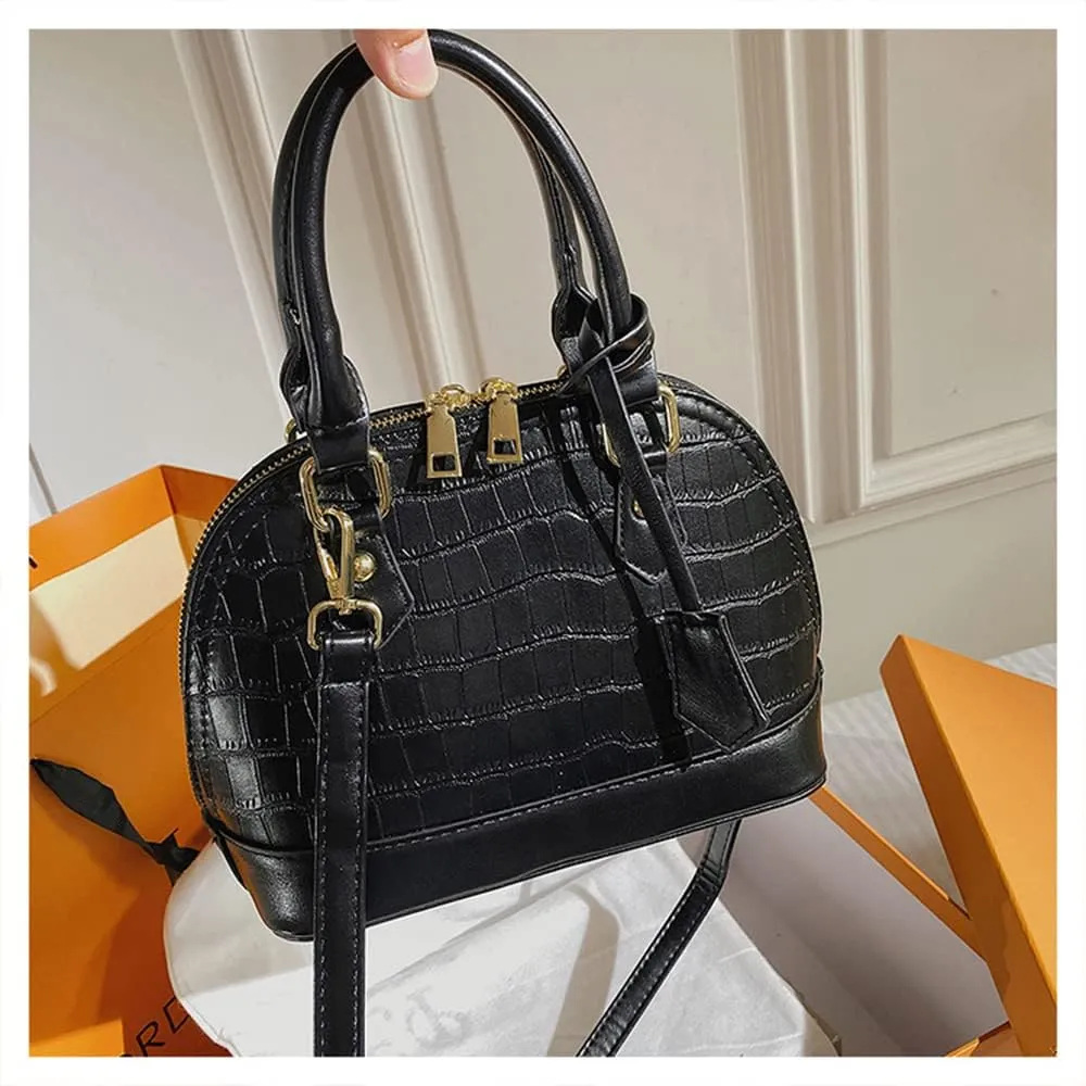 Crocodile Pattern Leather Dome Crossbody Bag for Women - Stylish Top Handle Satchel Handbag & Versatile Shoulder Tote