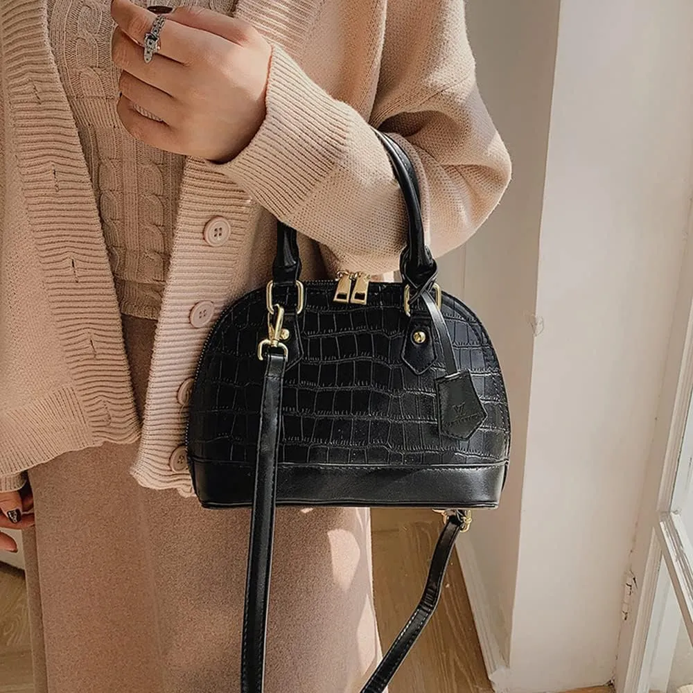 Crocodile Pattern Leather Dome Crossbody Bag for Women - Stylish Top Handle Satchel Handbag & Versatile Shoulder Tote