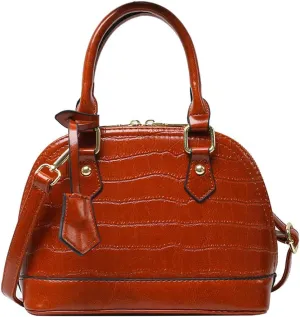 Crocodile Pattern Leather Dome Crossbody Bag for Women - Stylish Top Handle Satchel Handbag & Versatile Shoulder Tote