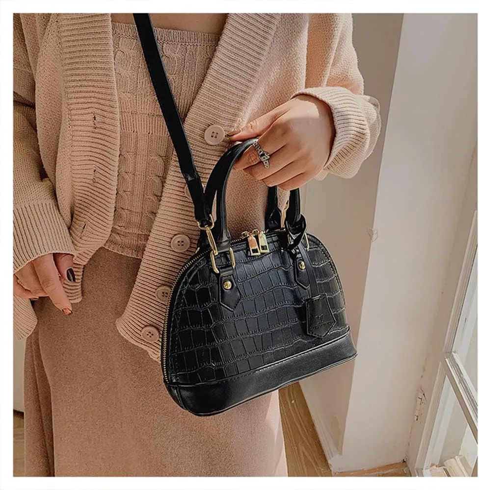 Crocodile Pattern Leather Dome Crossbody Bag for Women - Stylish Top Handle Satchel Handbag & Versatile Shoulder Tote