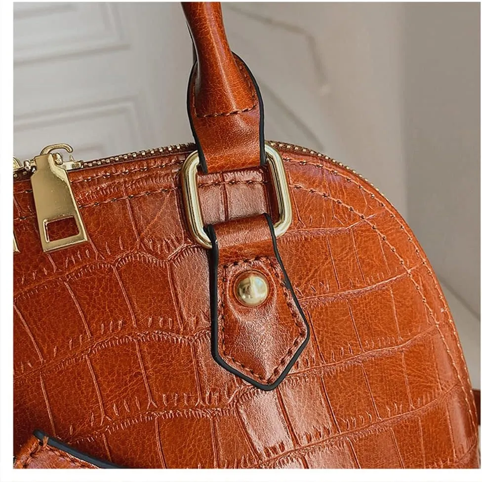Crocodile Pattern Leather Dome Crossbody Bag for Women - Stylish Top Handle Satchel Handbag & Versatile Shoulder Tote