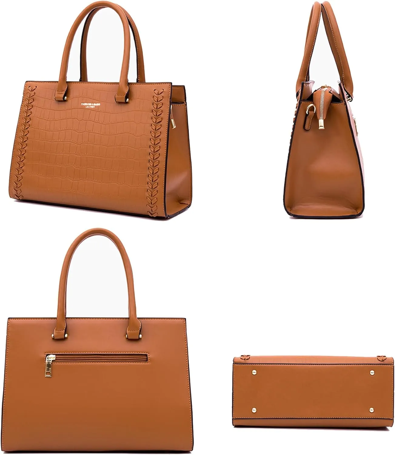 Crocodile Pattern Women Leather Satchel Handbag 3PCS Set - Stylish Top Handle Purse, Tote & Crossbody Bag for Ladies (Black)
