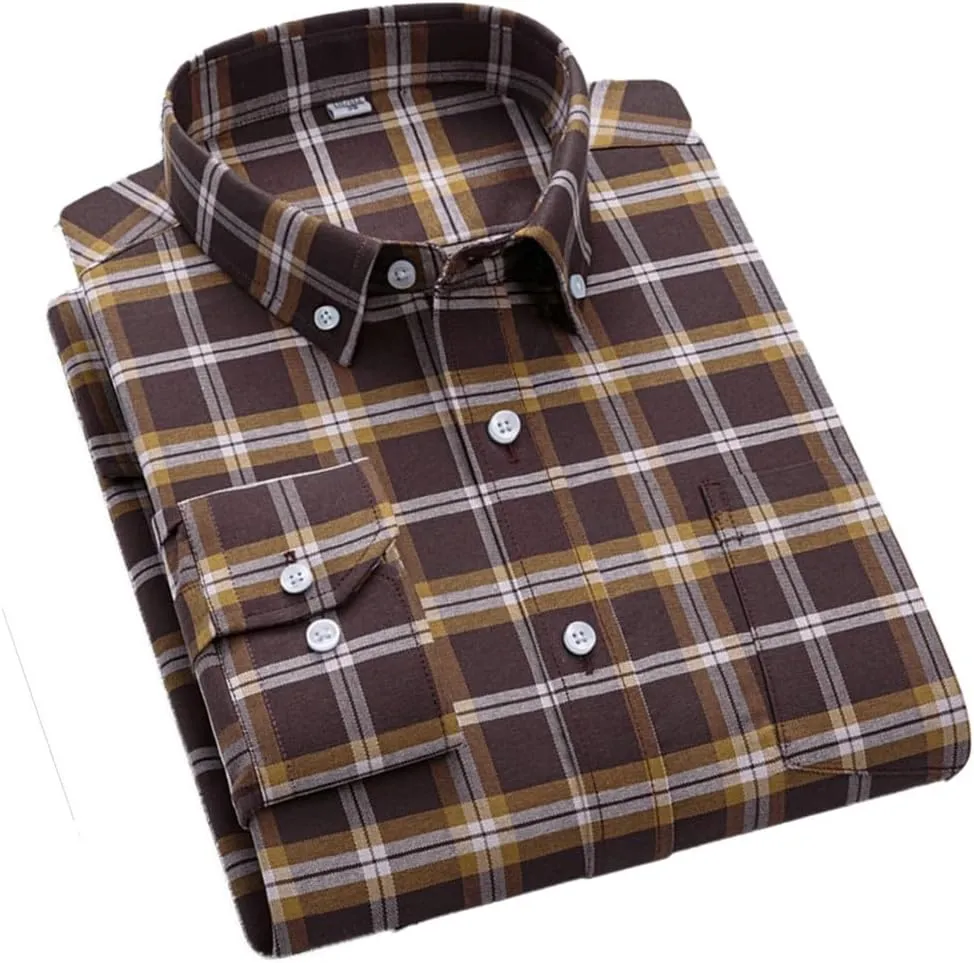 Cromoncent Mens Long Sleeve Oxford Button Down Shirts Casual Dress Shirt for Men,100% Cotton,Plaid/Stripes Shirts