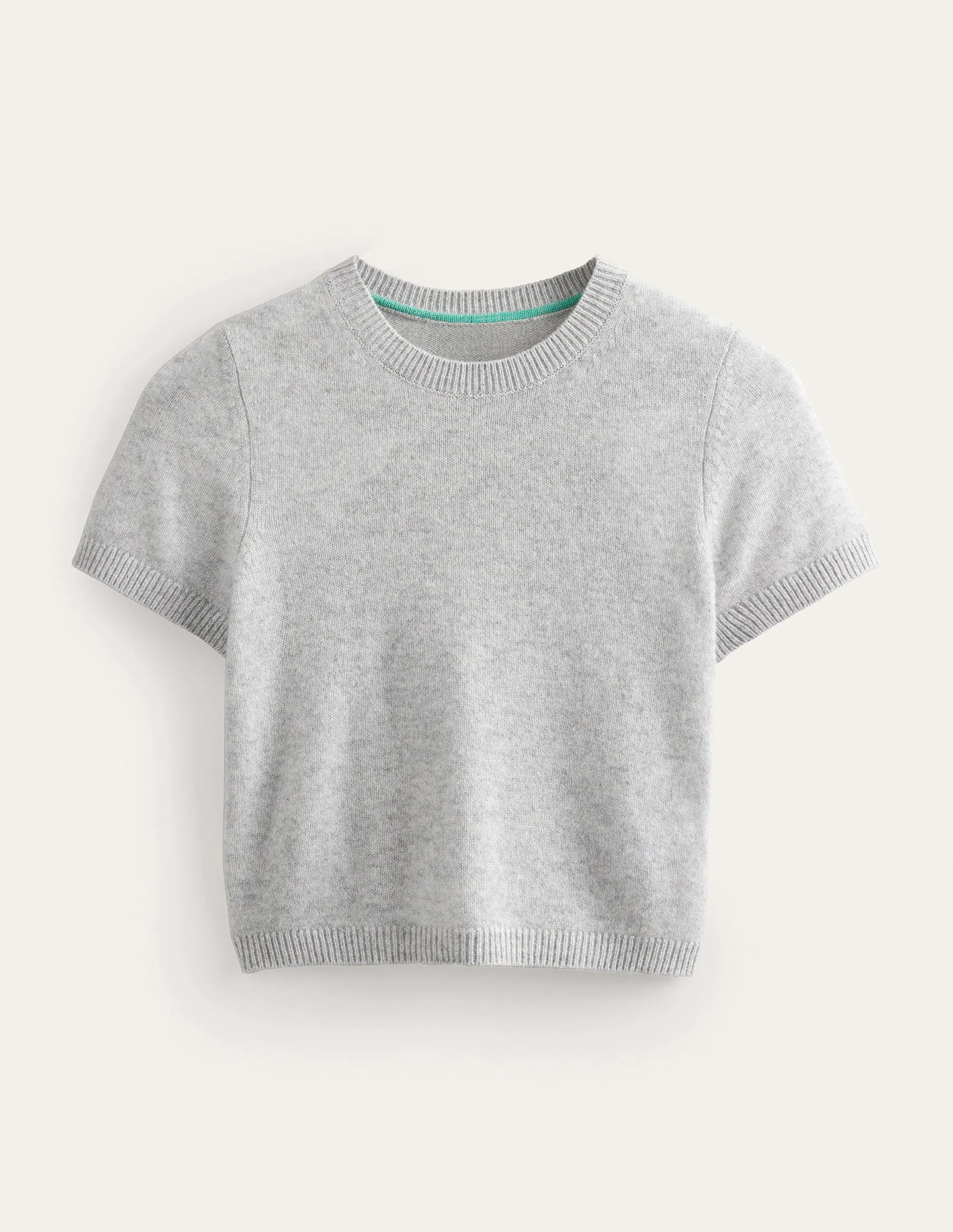Cropped Cashmere T-Shirt-Pale Grey Melange