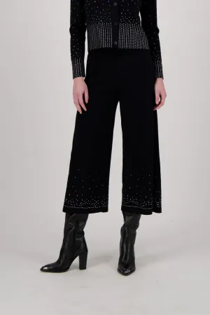 Crystal Embellished Wide Leg Knit Pant