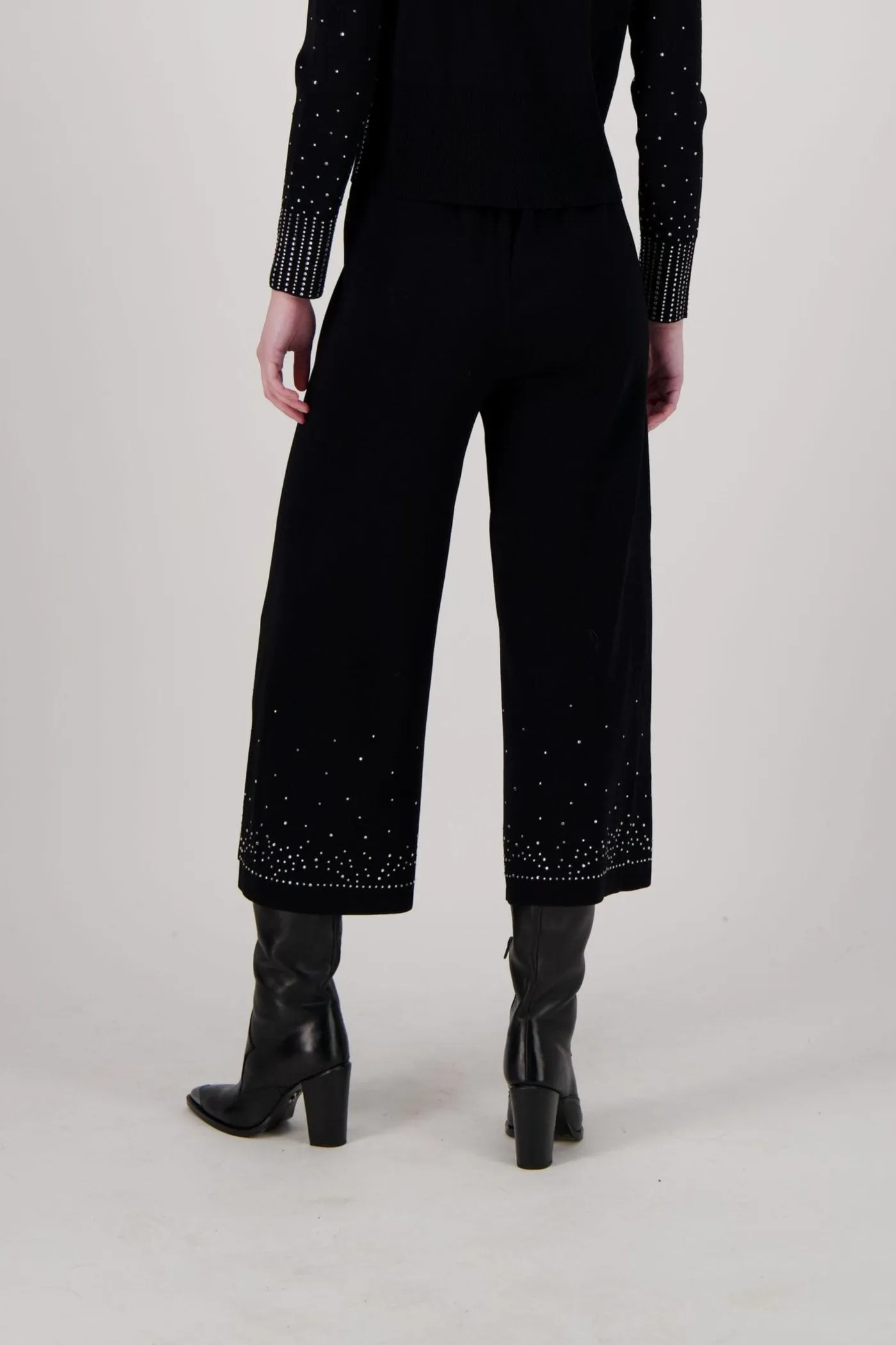 Crystal Embellished Wide Leg Knit Pant