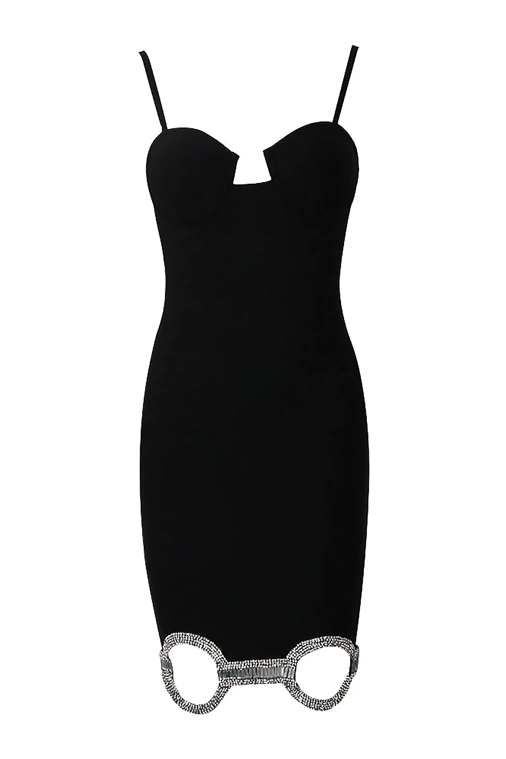 Crystal-Trim Sides Circle Cut Out Dress
