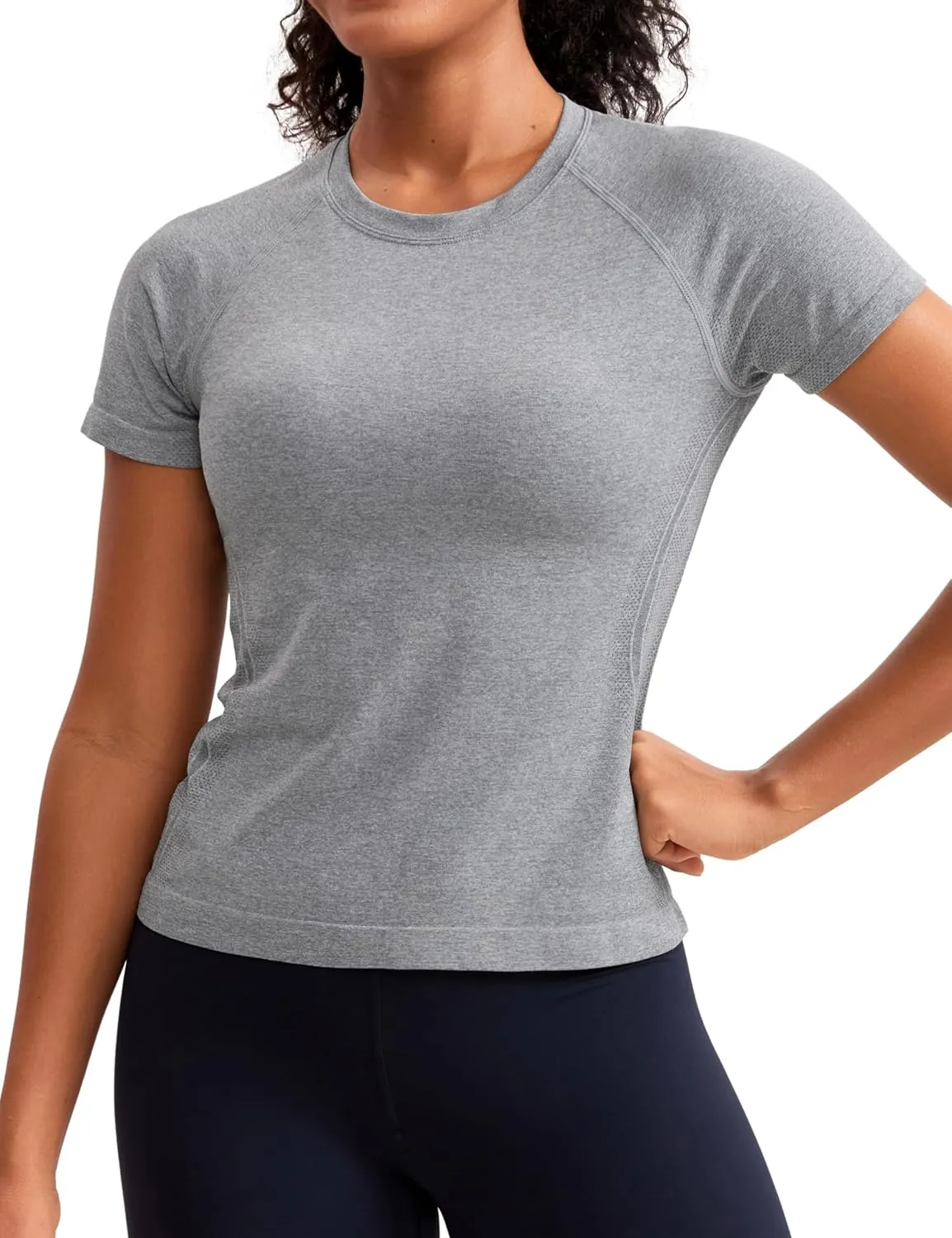 CRZ YOGA Seamless Short Sleeve Shirts for Women Breathable Running Workout Tops Athletic Gym Yoga Basic T-Shirts