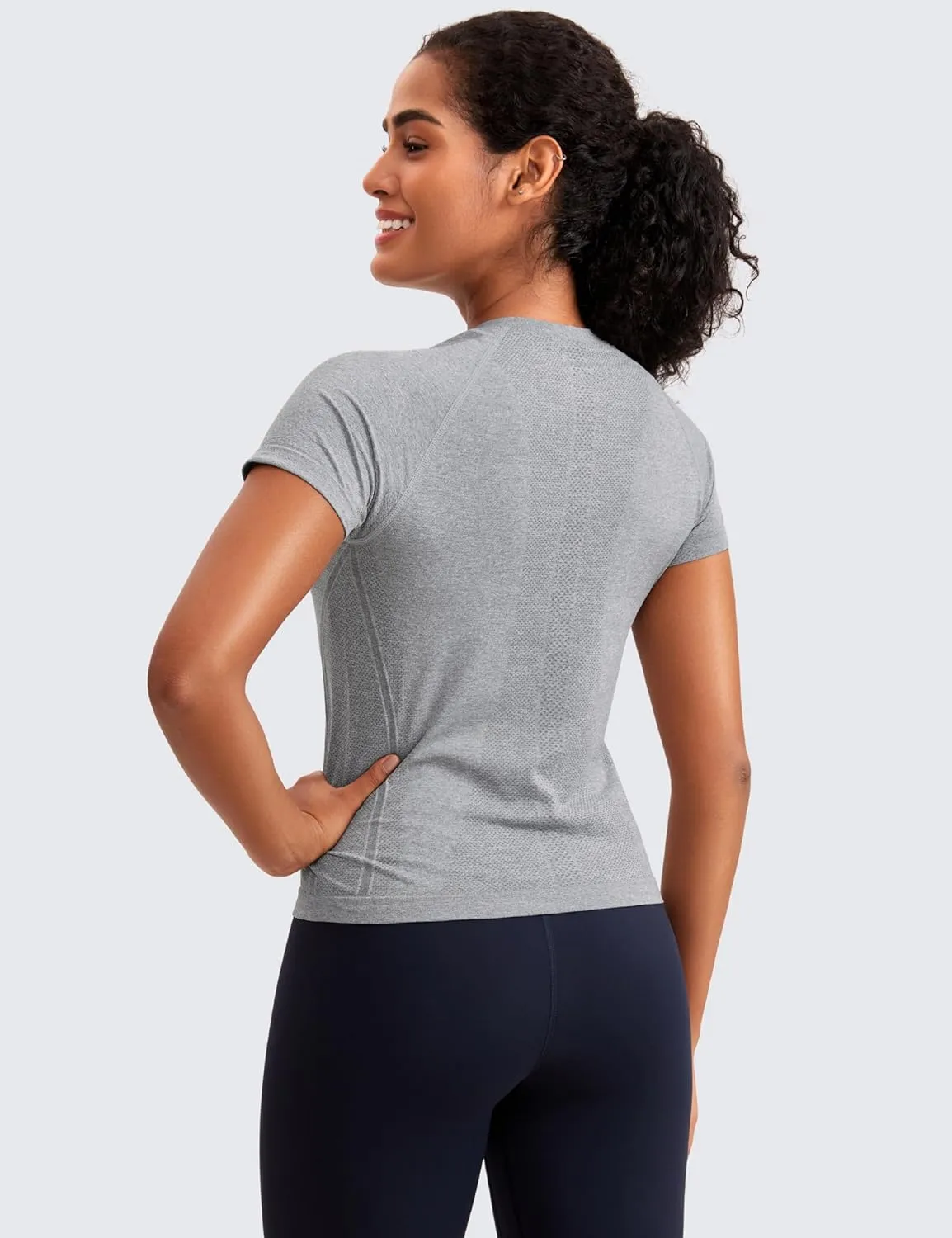 CRZ YOGA Seamless Short Sleeve Shirts for Women Breathable Running Workout Tops Athletic Gym Yoga Basic T-Shirts