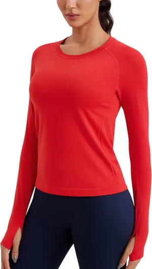 CRZ YOGA Womens Seamless Workout Long Sleeve Shirts Quick Dry Gym Athletic Tops Breathable Running Yoga T-Shirts