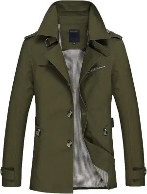 Ctreela Men Trench Coat Single-Breasted Windbreaker Notch Lapel Parka Casual Business Overcoat Long Jacket Pea Coat