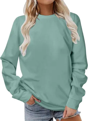 Cute Sweatshirts for Women Autumn Fashion Long Sleeve Pullover Basic Tees Crew Neck Solid Color Casual Blouses Shirts