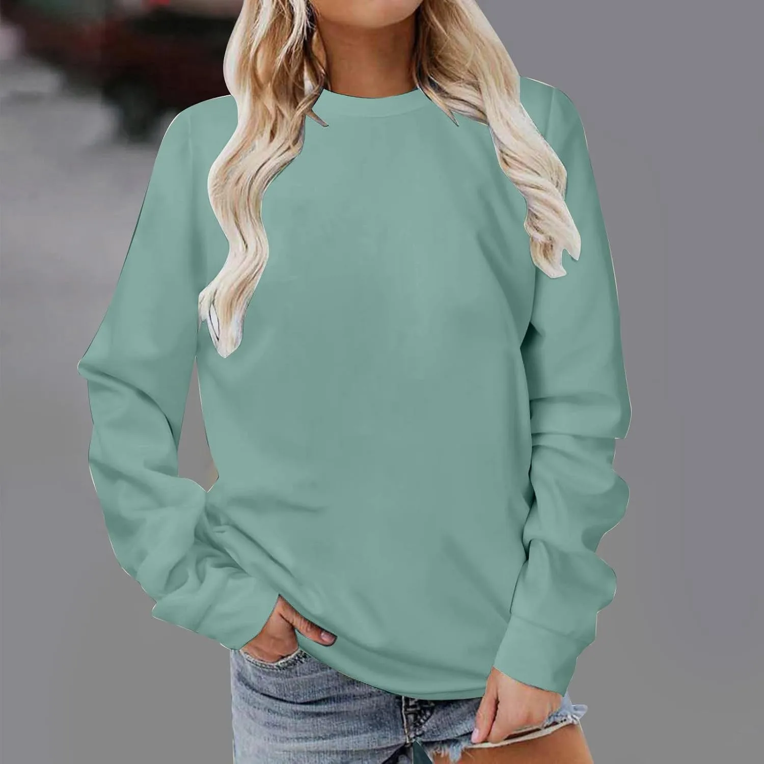 Cute Sweatshirts for Women Autumn Fashion Long Sleeve Pullover Basic Tees Crew Neck Solid Color Casual Blouses Shirts