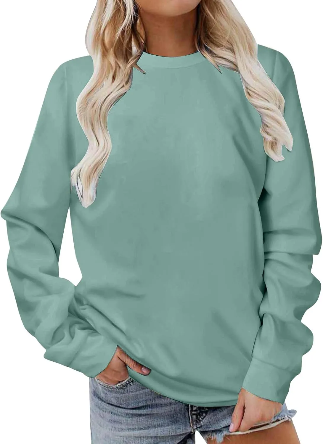 Cute Sweatshirts for Women Autumn Fashion Long Sleeve Pullover Basic Tees Crew Neck Solid Color Casual Blouses Shirts