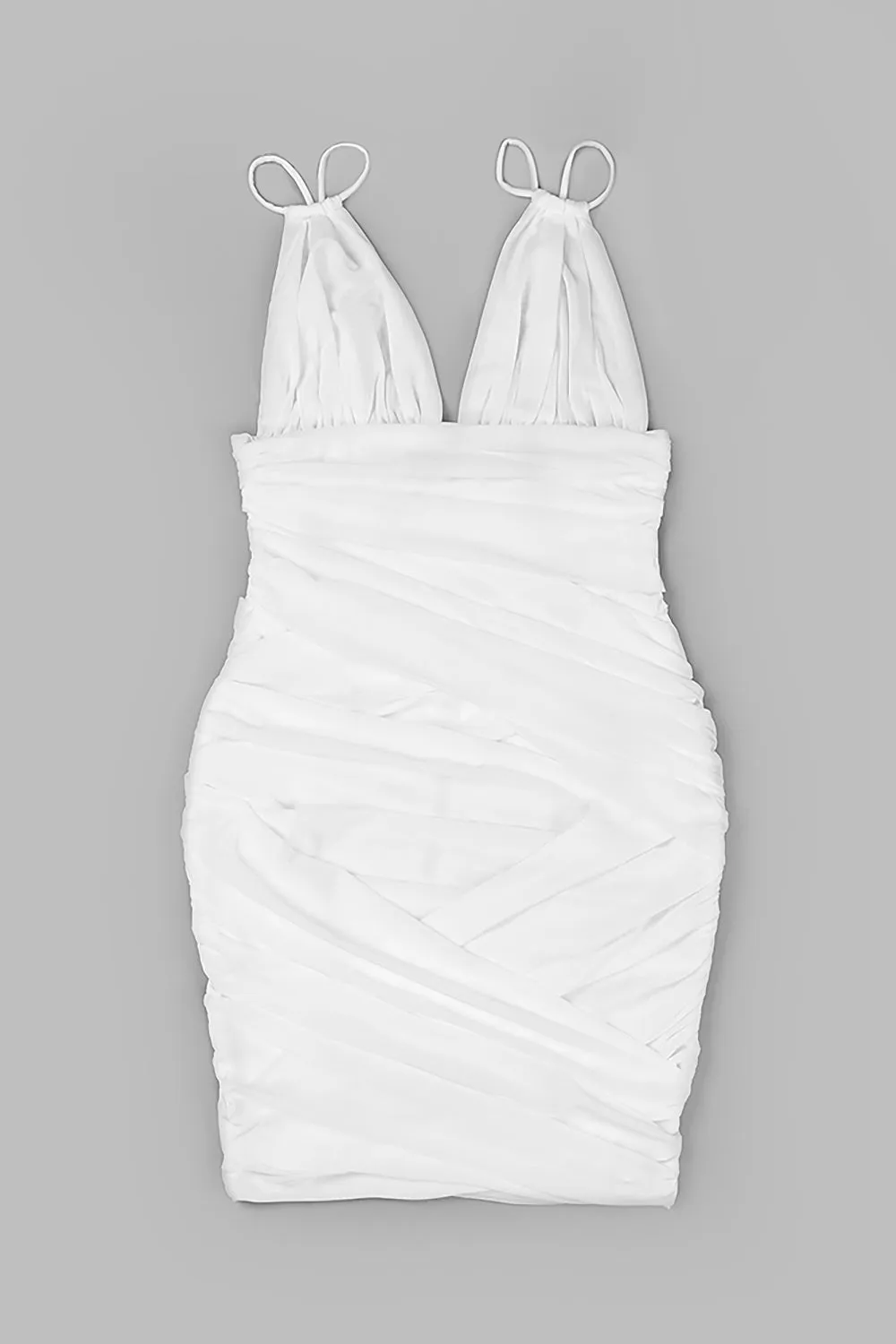 Deep V Ruched Mesh Mini Dress