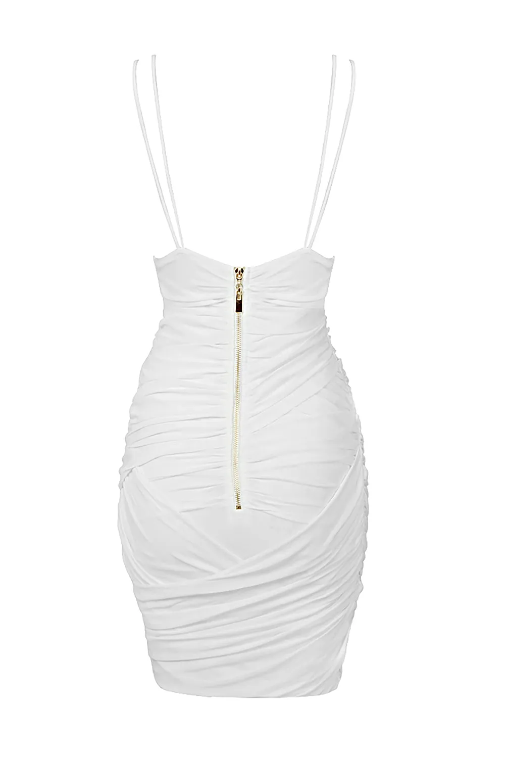 Deep V Ruched Mesh Mini Dress