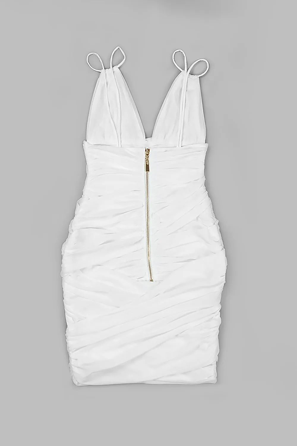 Deep V Ruched Mesh Mini Dress