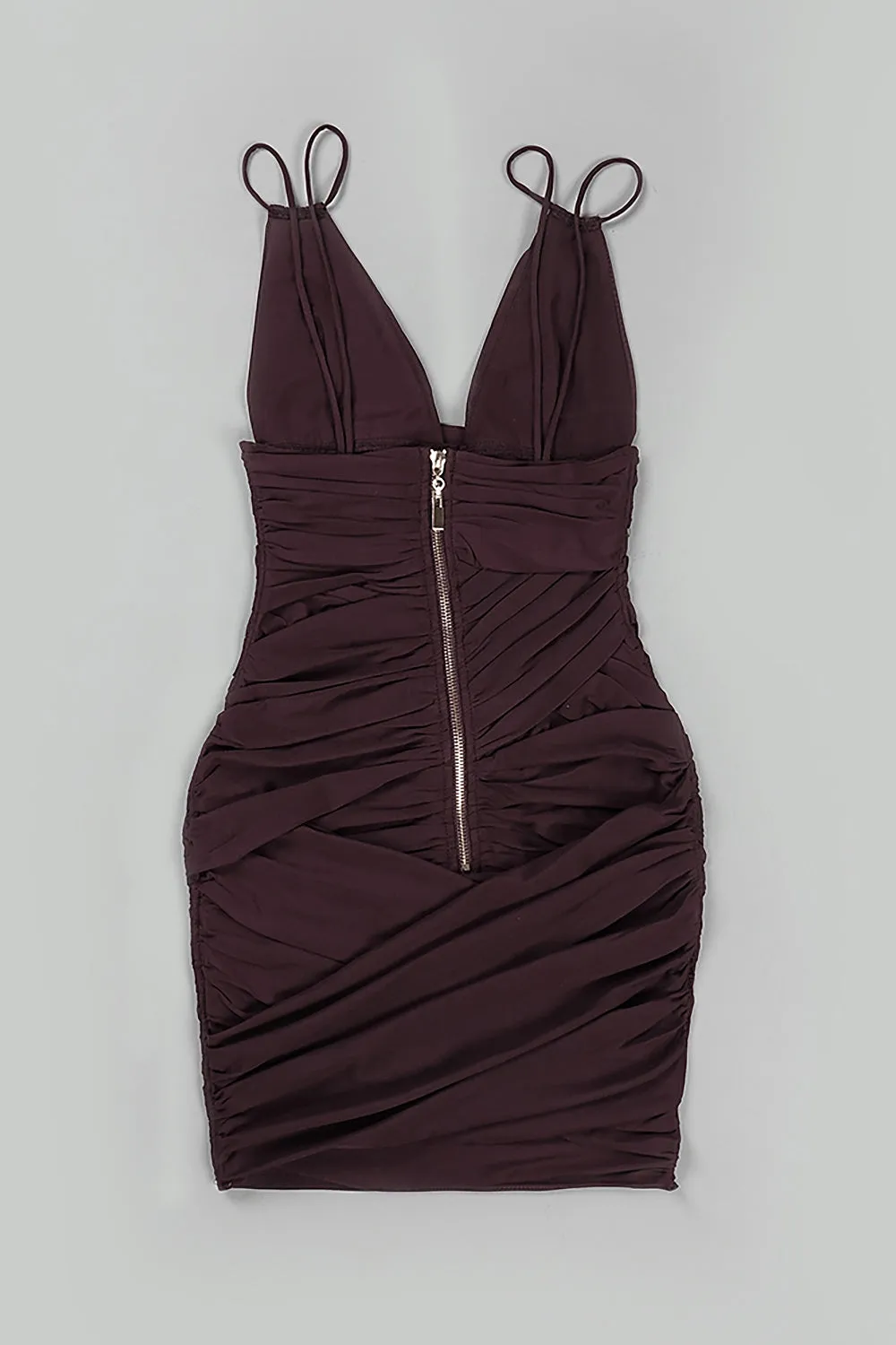 Deep V Ruched Mesh Mini Dress