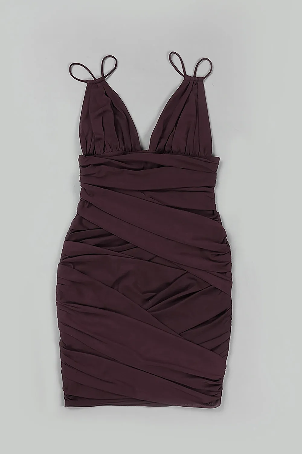 Deep V Ruched Mesh Mini Dress
