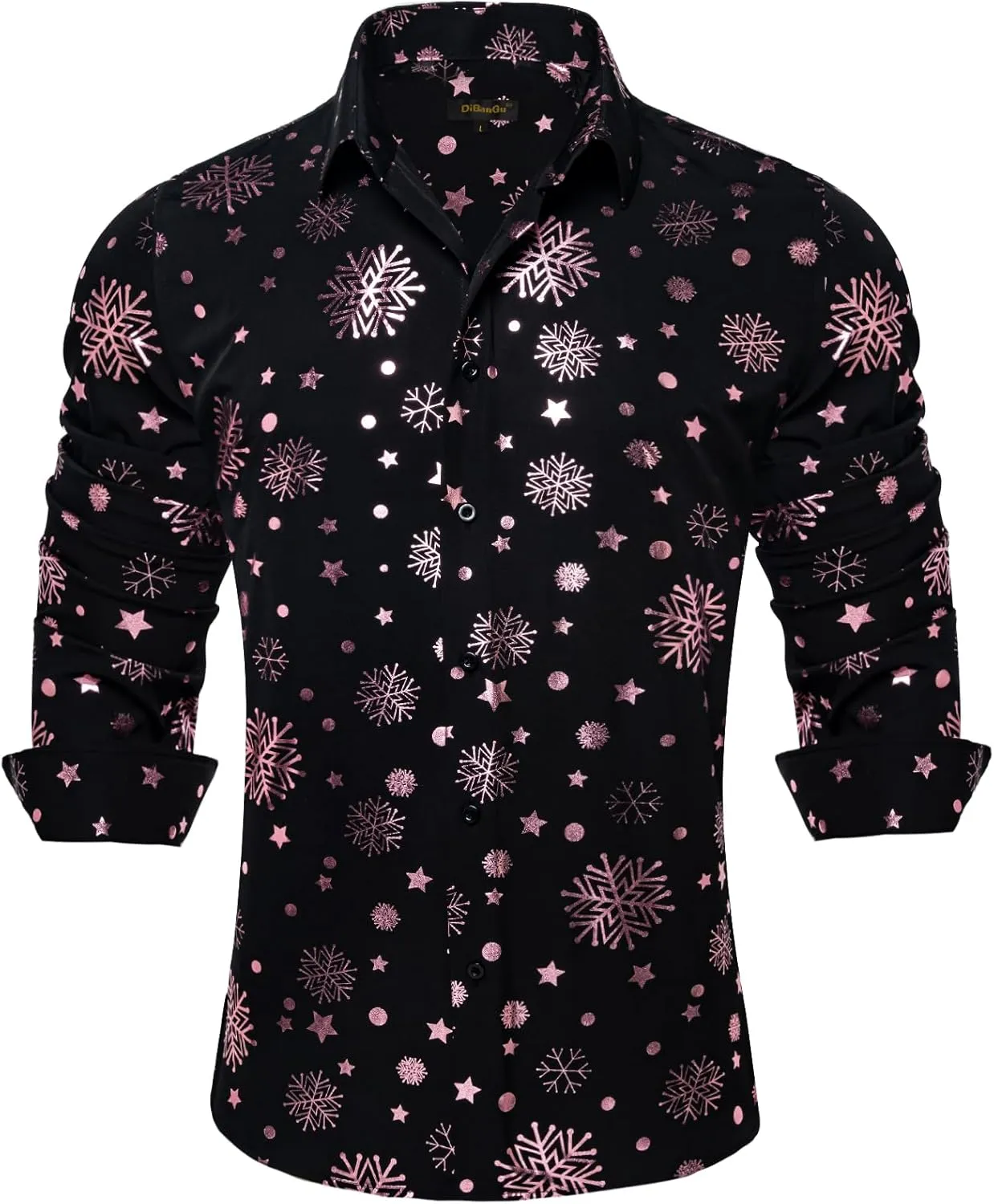 DiBanGu Christmas Shirts for Men Holiday Button Down Snowflake Dress Shirts Xmas Festival Long Sleeve Shirt for Vacation