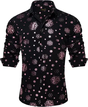 DiBanGu Christmas Shirts for Men Holiday Button Down Snowflake Dress Shirts Xmas Festival Long Sleeve Shirt for Vacation
