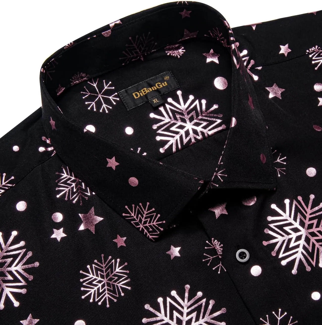 DiBanGu Christmas Shirts for Men Holiday Button Down Snowflake Dress Shirts Xmas Festival Long Sleeve Shirt for Vacation