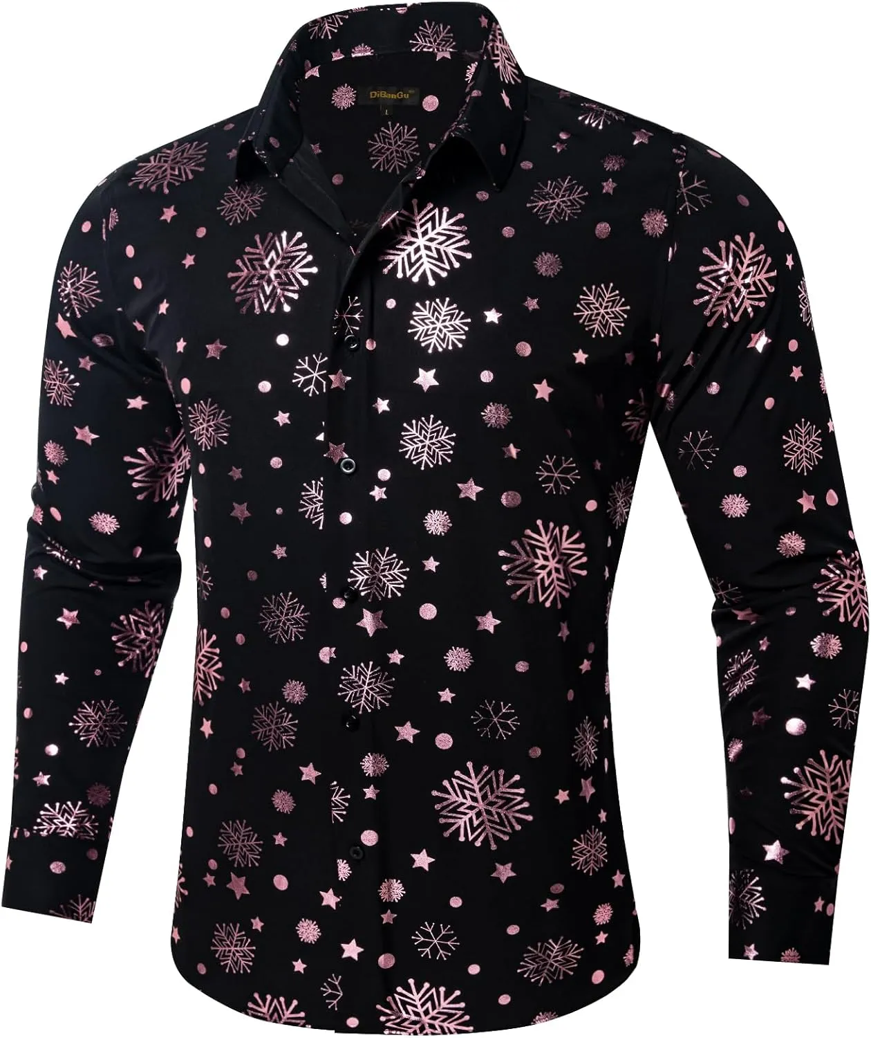 DiBanGu Christmas Shirts for Men Holiday Button Down Snowflake Dress Shirts Xmas Festival Long Sleeve Shirt for Vacation