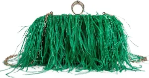 DJBM Women's Ostrich Feather Clutch Evening Bag Smooth Fluffy Purse Fashion Rhinestone Tote Bag for Wedding Party