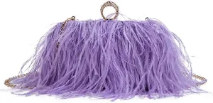 DJBM Women's Ostrich Feather Clutch Evening Bag Smooth Fluffy Purse Fashion Rhinestone Tote Bag for Wedding Party