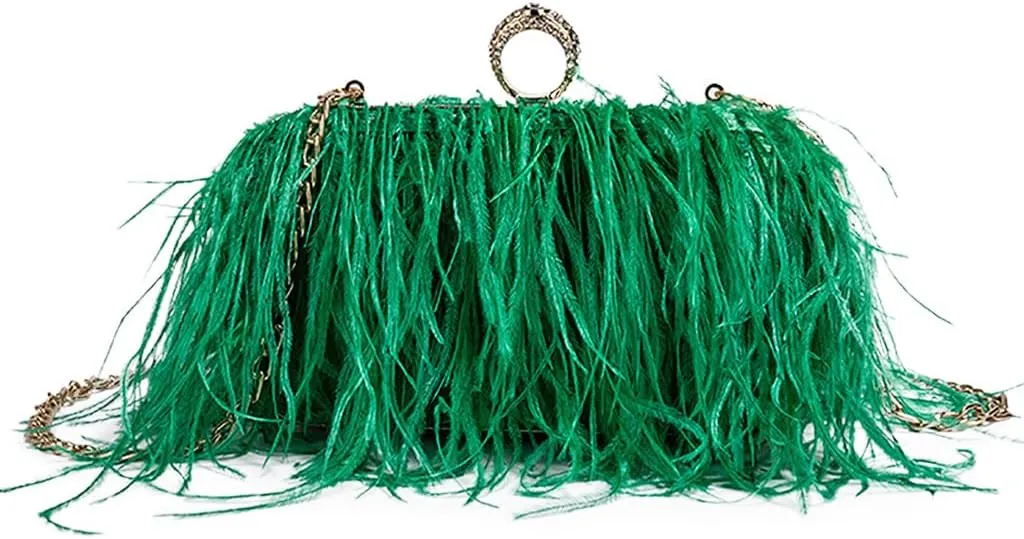 DJBM Women's Ostrich Feather Clutch Evening Bag Smooth Fluffy Purse Fashion Rhinestone Tote Bag for Wedding Party