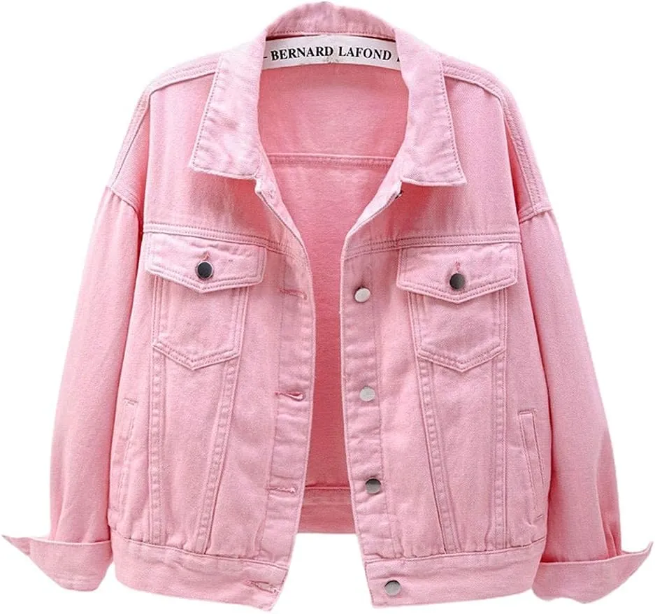 ebossy Women's Candy Color Denim Jacket Relaxed Fit Casual Jean Trucker Jacket