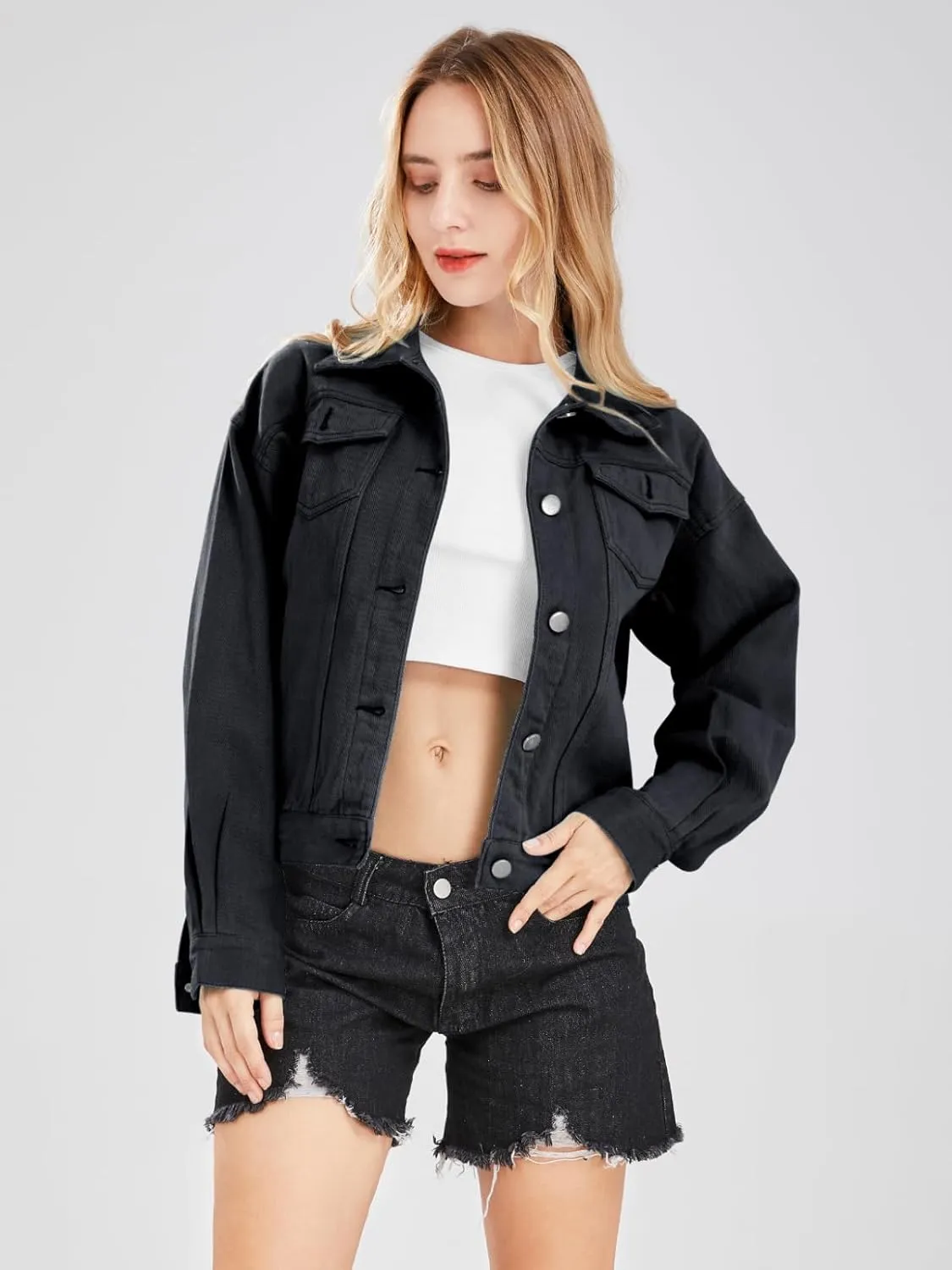ebossy Women's Candy Color Denim Jacket Relaxed Fit Casual Jean Trucker Jacket