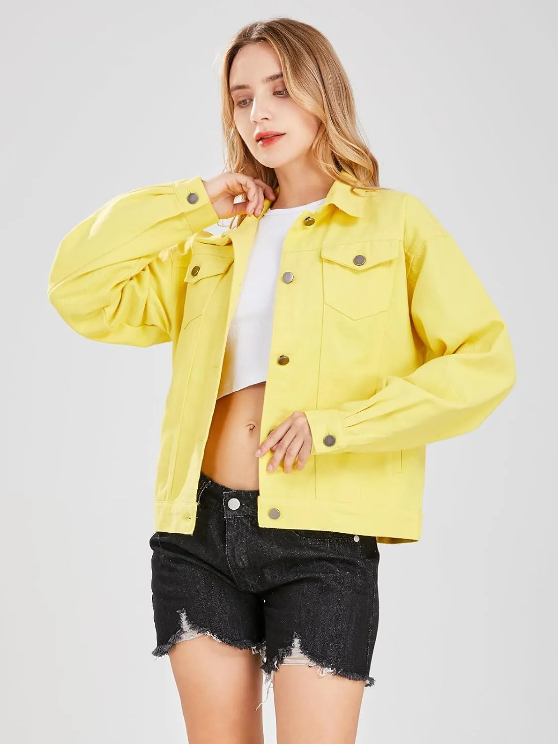 ebossy Women's Candy Color Denim Jacket Relaxed Fit Casual Jean Trucker Jacket