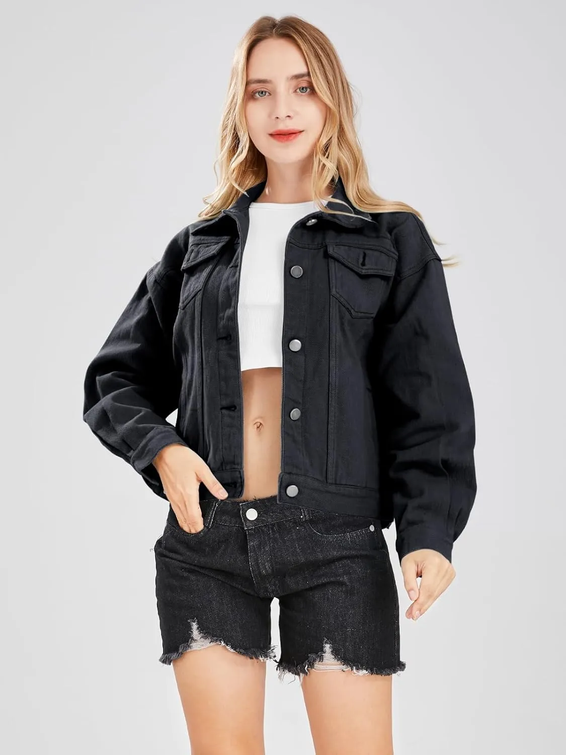 ebossy Women's Candy Color Denim Jacket Relaxed Fit Casual Jean Trucker Jacket