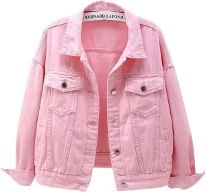 ebossy Women's Candy Color Denim Jacket Relaxed Fit Casual Jean Trucker Jacket