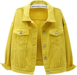 ebossy Women's Candy Color Denim Jacket Relaxed Fit Casual Jean Trucker Jacket