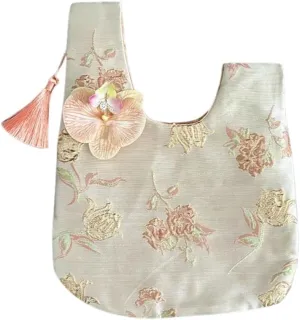 Elegant Chinese Silk Brocade Wrist Bag for Women, Orchid Tassel Handbag, Vintage Jacquard Floral Purse, Oriental Style Clutch