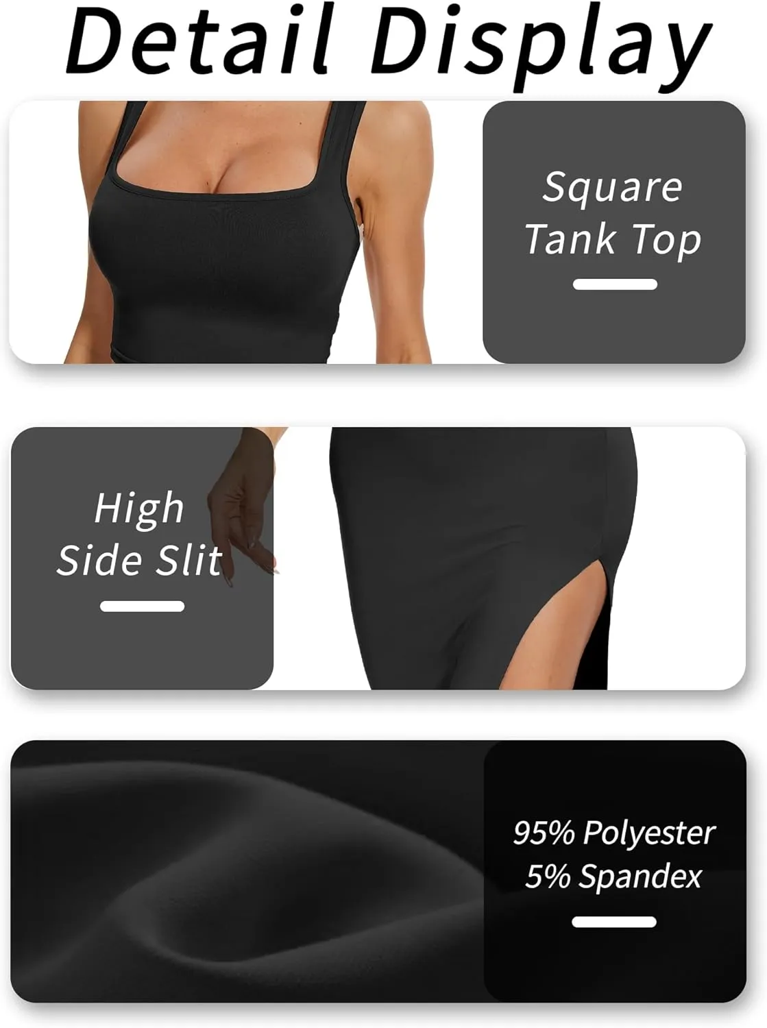 ELLEVEN Two Piece Maxi Skirt Sets for Women, Square Neck Tank Tops with High Side Slit Dress Sets Summer Outfits