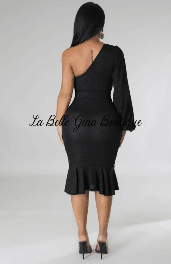 Ermitha One shoulder Semi Stretch Party Night Out Birthday Evening Special Occasion Midi Dress