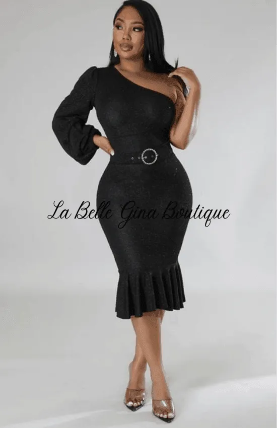 Ermitha One shoulder Semi Stretch Party Night Out Birthday Evening Special Occasion Midi Dress