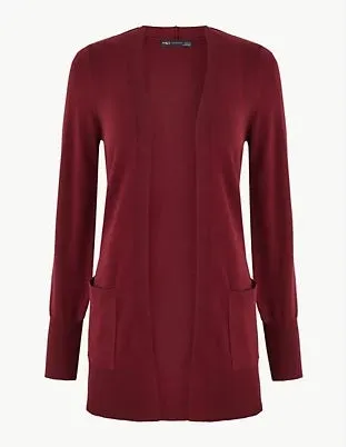 Ex Famous Store Open Front Patch Pocket Cardigan