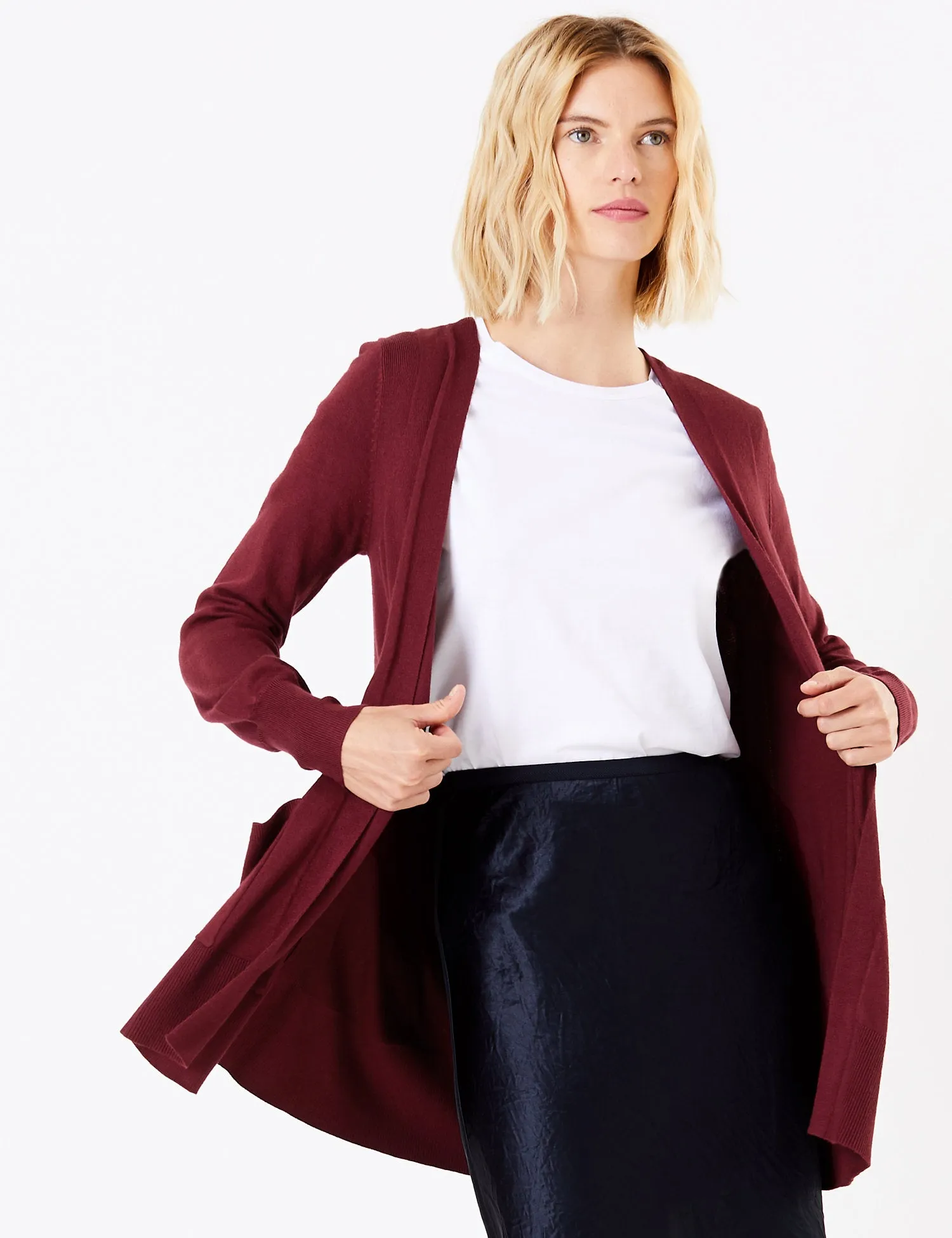 Ex Famous Store Open Front Patch Pocket Cardigan