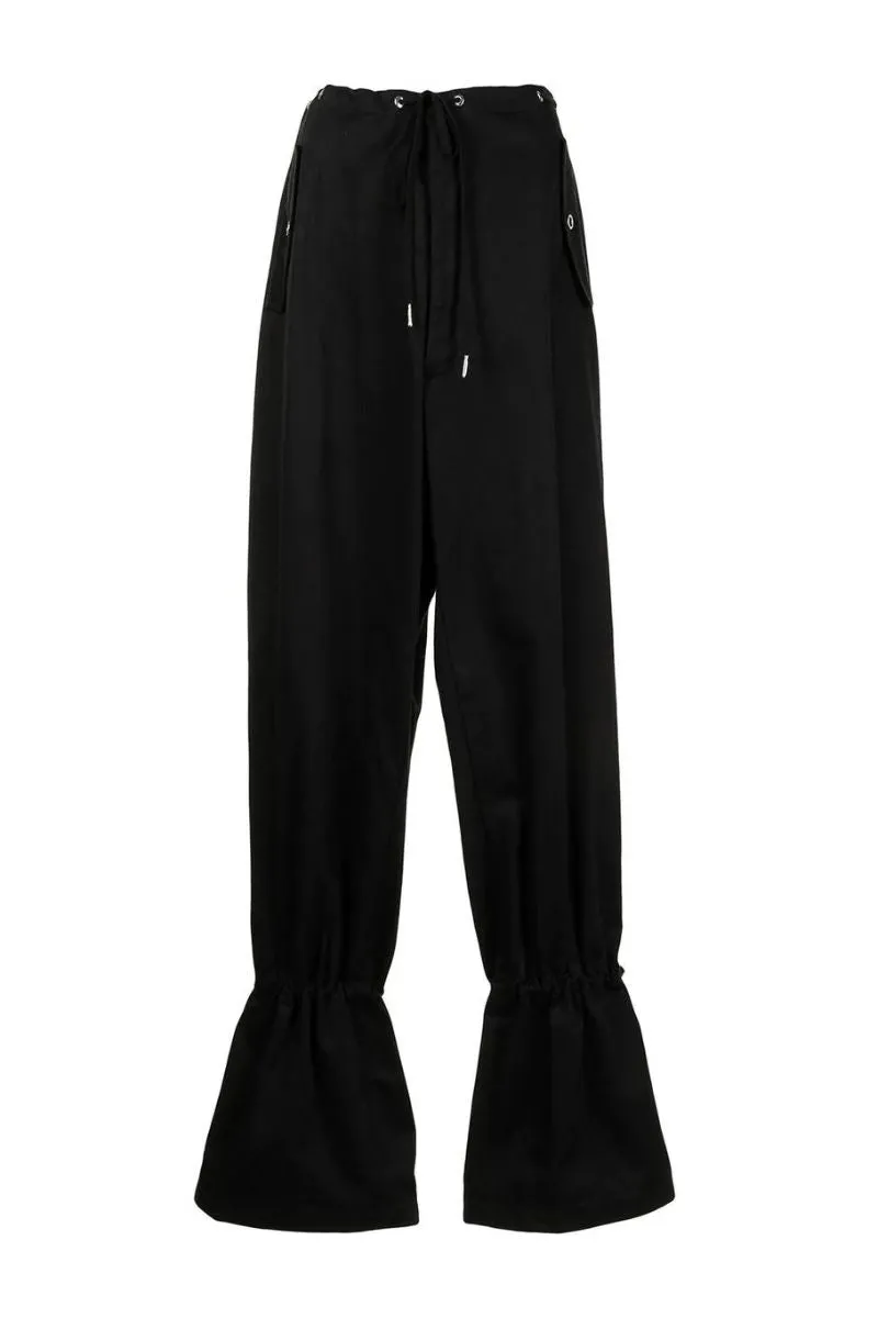 Eyelet Tie Parachute Pant Black