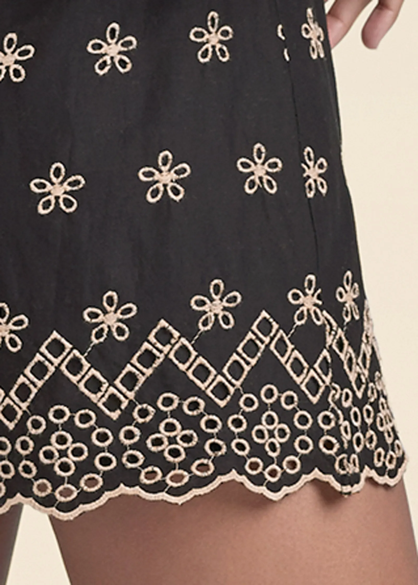 Eyelet Wrap Tie Romper - Black & Taupe
