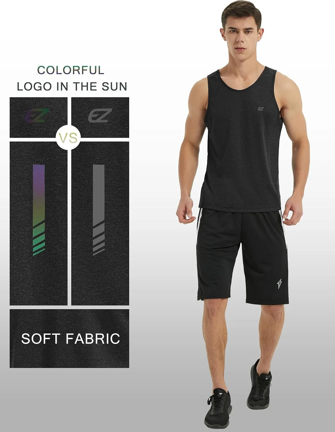 EZRUN Men's Tank Tops Quick Dry Workout Swim Beach Shirts Sleeveless Shirts for Bodybuilding Gym Fitness Training