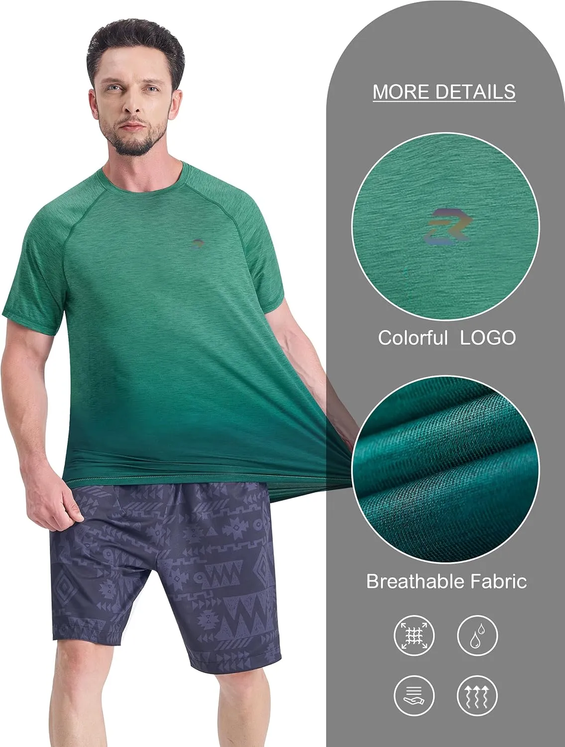 EZRUN Men's Workout Shirts Quick Dry Summer Swim T-Shirts Gym Athletic Running Short Sleeve Tshirts Casual Rash Guard