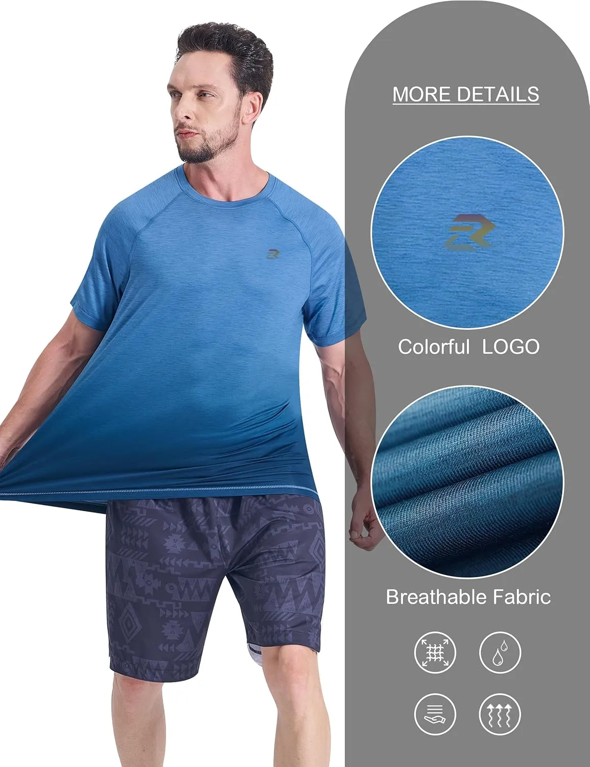 EZRUN Men's Workout Shirts Quick Dry Summer Swim T-Shirts Gym Athletic Running Short Sleeve Tshirts Casual Rash Guard
